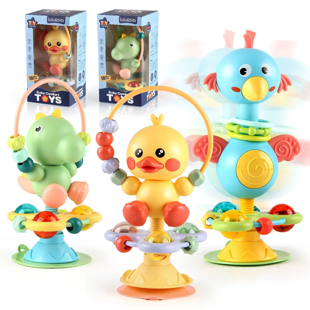 Baby Rattles Set Infant High Chair Toys Suction Cup Grab N Spin Interactive Development Baby Tray Toy Newborn Gifts for Kids