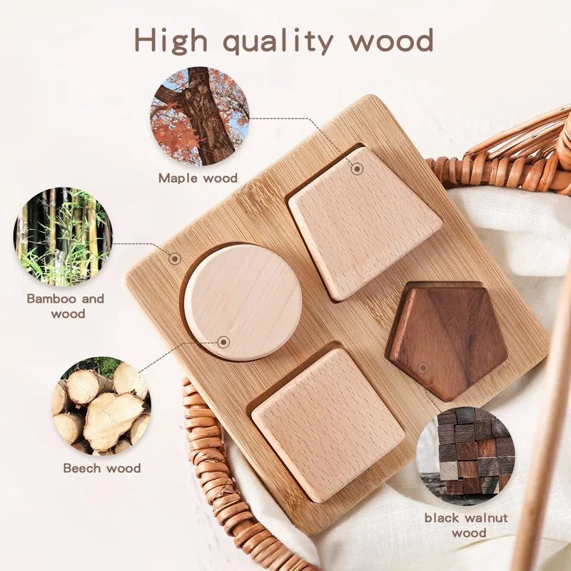 Kids Wooden Board Puzzle Toy Baby Safe Nature Wood Blocks Teether Toy Montessori Education Building Block Stacking Children Game