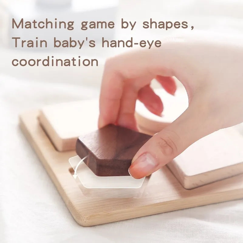 Kids Wooden Board Puzzle Toy Baby Safe Nature Wood Blocks Teether Toy Montessori Education Building Block Stacking Children Game
